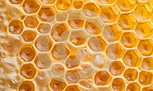 Honeycombs with sweet golden honey on whole background