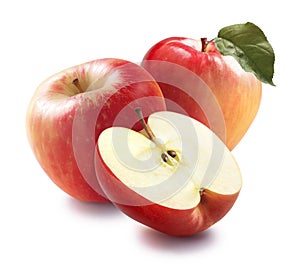 Honeycrisp apples and half on white background option