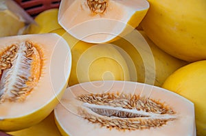 Honeydew melon on a fruitmarket, Yangon