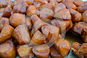 Honeyed sweet potato, typical Mexican dessert. Camote enmelado. photo