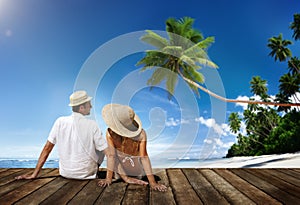 Honeymoon Couple Summer Beach Travel Concept