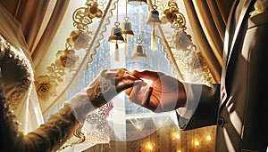 a honeymoon fabric elegance stylish bridal suite bedroom ring bell lace bells romance wedding engagement morning curtain romantic