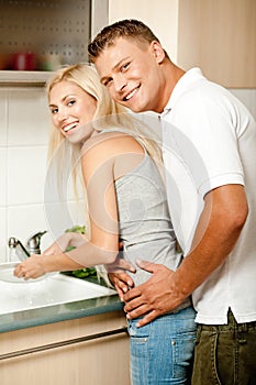 Honeymoon love in the kitchen