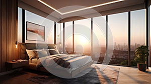 Honeymoon Suite with Panoramic Sunrise City View Bedroom