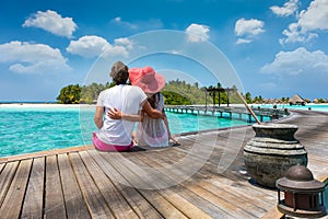 Honeymoon traveller couple in the Maldives islands