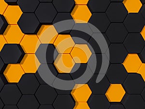 Honeyomb Black orange abstract 3d hexagon background