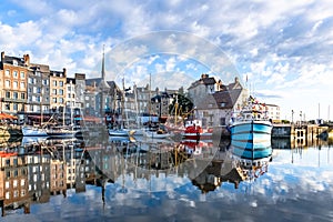 Honfleur, beautiful city in France, the harbor