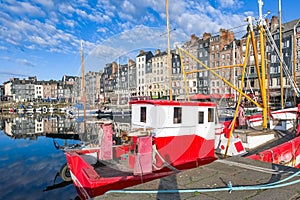 Honfleur, beautiful city in France, the harbor