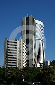 View to Hong Kong city skyscrapers