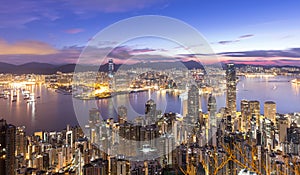 HONG KONG - AUGUST 02, 2015: The peak Hong Kong skyline cityscape
