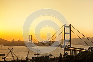 Hong Kong Bridge,It is beautiful Tsing Ma Bridge in Hong Kong