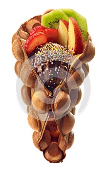 Hong kong or bubble waffle with ice cream and fruits