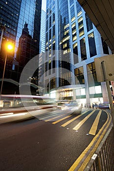 Hong Kong Central district street in twilight with modern architecture buildings