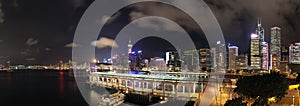 Hong Kong Central Ferry Pier at Night Panorama
