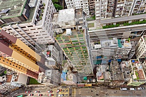 Hong Kong, China aerial view of towering skyscrapers cityscape