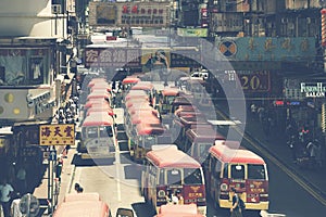 Hong Kong, China - August 14, 2017: Minibuses lining up, waiting