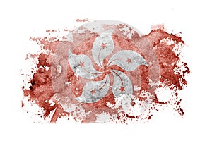 Hong Kong, China, Chinese flag background painted on white paper with watercolor