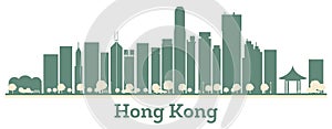 Hong Kong China city skyline silhouette with color buildings. Vector illustration