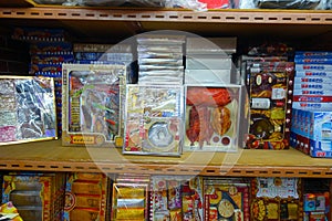 HONG KONG, CHINA - JANUARY 26, 2017: Paper objects for the dead relatives for the afterlife in a store in Hong Kong