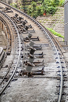 The Peak Tram railway tracks with braking technology, Hong Kong China