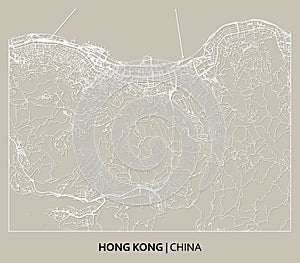 Hong Kong (China) street map outline for poster, paper cutting.