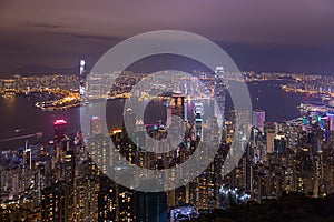 Hong Kong City in night show light