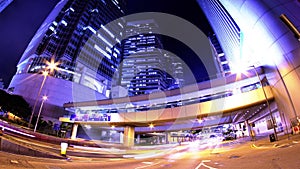 Hong Kong City Night Timelapse. Tight Zooming out Shot.