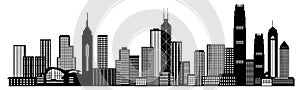 Hong Kong City Skyline Black and White Vector Illu