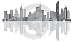 Hong Kong City Skyline Grayscale Panorama Vector Illustration