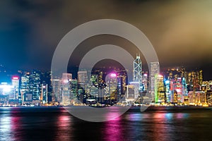 Hong Kong city skyline at night and light up