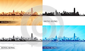 Hong Kong city skyline silhouettes set