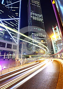 Hong Kong city with traffic trail