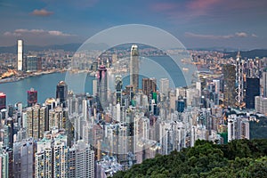 Hong Kong cityscape aerial view over Victoria bay