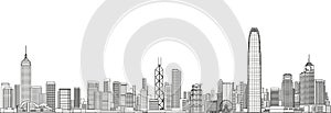 Hong Kong cityscape line art style vector detailed illustration. Travel background photo