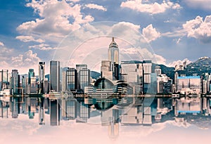 Hong Kong cityscape in the morning : View from Victoria Harbour. photo