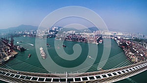 Hong Kong Container Port. Hong Kong 4K Aerial Top View.