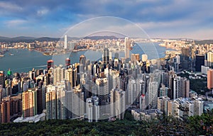 Hong Kong at day, China skyline - aerial view