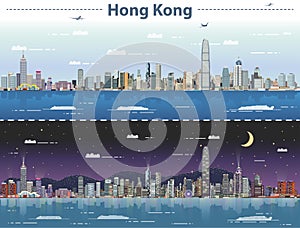 Hong Kong day and night vector illustration photo