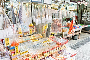 Market at Tai O Fishing village. a famous historic site in Lantau Island, Hong Kong.
