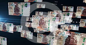 Hong Kong Dollar 500 banknote â€“ flying between transparent money