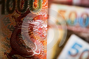 Hong Kong Dollar banknotes as money background.