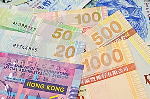 Hong Kong dollar bills closeup