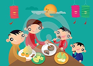 A Hong Kong family enjoys their family time and shares the festive foods in Chinese Lantern festival