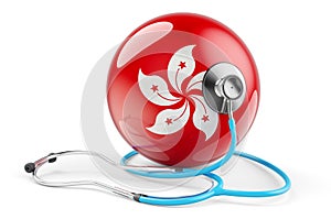 Hong Kong flag with stethoscope. Health care in Hong Kong concept, 3D rendering