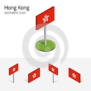 Hong Kong flag, vector set of 3d isometric flat icons