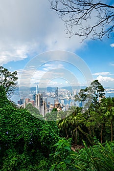 Hong Kong island downtown modern cityscape on a blue sky daytime