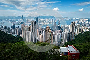 Hong Kong island downtown modern cityscape on a blue sky daytime