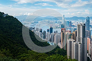 Hong Kong island downtown modern cityscape on a blue sky daytime