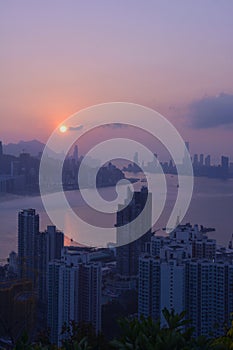 Hong Kong Island and kowloon sunset