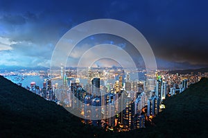 Hong Kong island from Victoria`s Peak at night